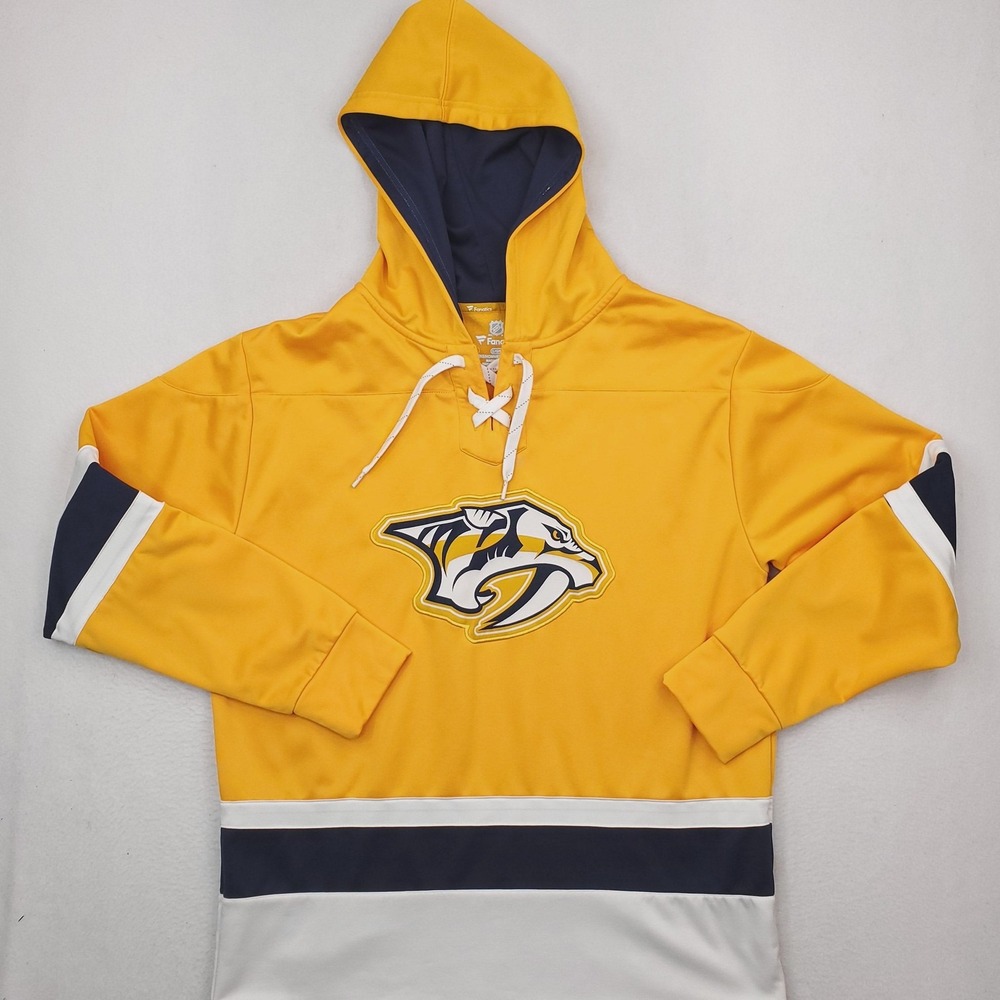 Nashville Predators Hoodie Mens Large Gold NHL Hockey Fanatics Lace Up Pullover